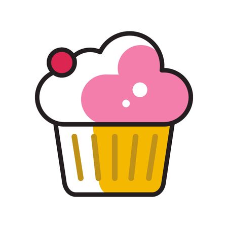 simple flat linear icon, vector illustration of cupcake with cream topping and red berry on top, good as menu icon or cafe.のイラスト素材