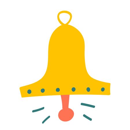 Golden bell ringning, christmas decoration for christmas tree. Cute hand drawn doodle illustration isolated. Celebration tinkler. Flat cartoon funny drawn icon.のイラスト素材