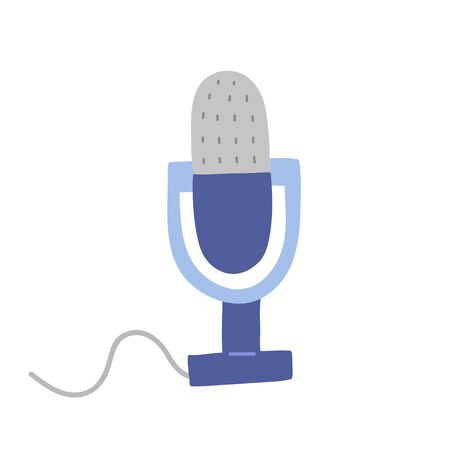 Hand drawn microphone icon, condenser microphone for broadcasting or podcasting, colored doodle illustration, modern design device, isolated vector illustrationのイラスト素材