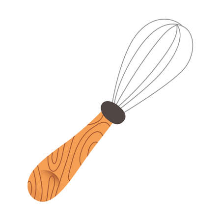 Doodle whisk, stainless steel wire whisk blender, kitchenware object, isolated vector icon on white background, tool for bakery, household utensil, doodle hand drawn illustrationのイラスト素材