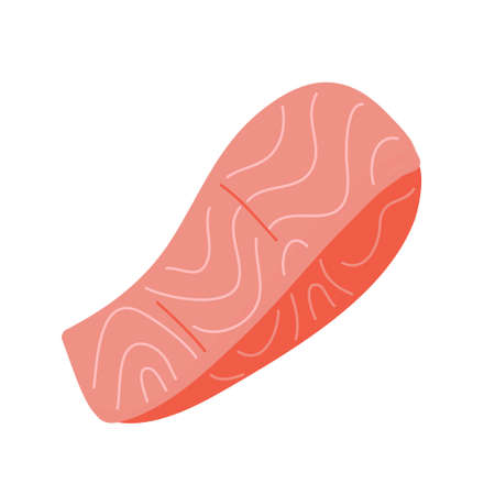 Salmon fillet, hand drawn doodle, uncooked redfish, hand drawn illustration isolated, fresh raw fish, vector art on white backgroundのイラスト素材