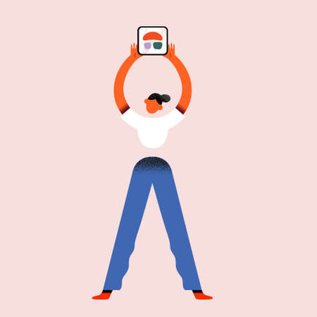 Woman with sushi, tiny female character holding a huge roll, cartoon character holding and carrying sushi.のイラスト素材