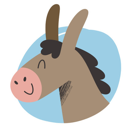 Donkey avatar, cute farm animal hand drawn illustration, isolated vector illustrationのイラスト素材