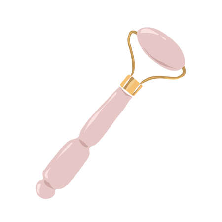 rose quartz facial massager, skincare device for skin toning, anti-aging gua sha face massage, natural stone tool, isolated vector illustrationのイラスト素材
