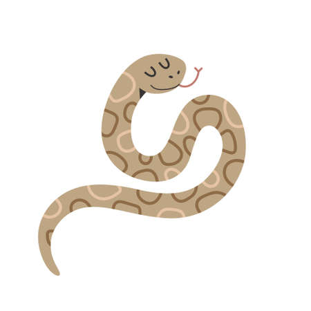 Cute python snake with smile and facial expression, funny character, modern cartoon art, isolated vectorのイラスト素材