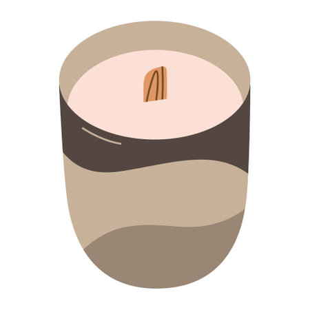 Scented candle in ceramic jar, trendy interior decoration, candle with essential oils, vector illustration, colored clip artのイラスト素材