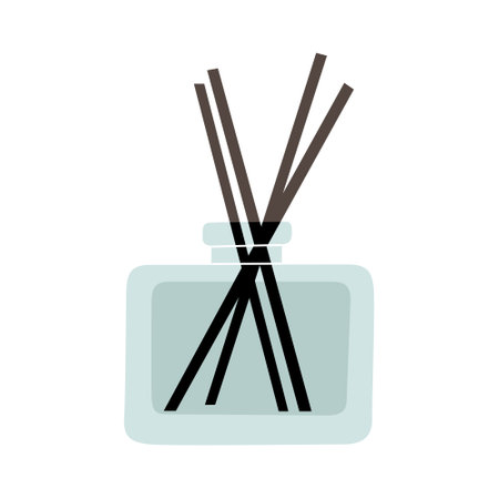 Aroma reed diffuser. Wooden aroma sticks in a glass jar isolated on white background . Vector illustrationのイラスト素材