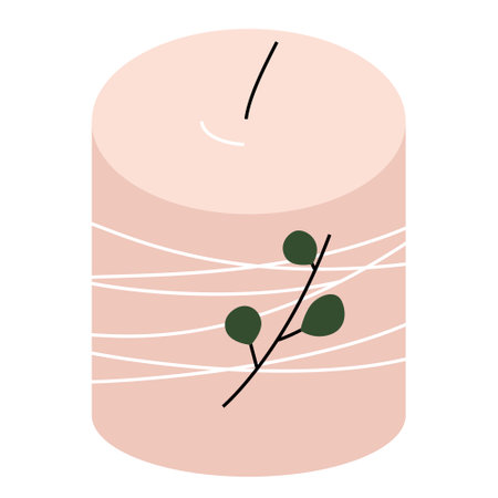 Hand made wax candle decorated with plant branch and leaves, isolated vector illustrationのイラスト素材