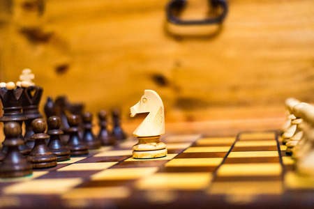 The horse is attacking the pawn in chessの写真素材