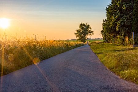 The Sundown over a field at a village in Germany