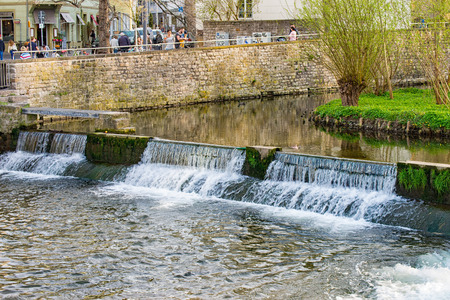 The Small waterfall at the old water wheel in Erfurtの写真素材