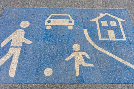 A Symbol of a game road on the floor of a streetの写真素材