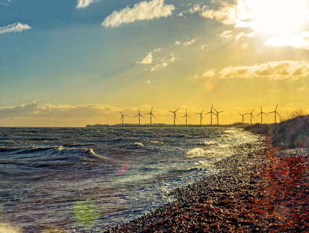 Wind turbines on the coastの写真素材