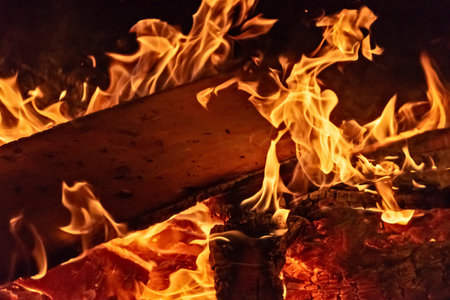 Big campfire with blazing flames