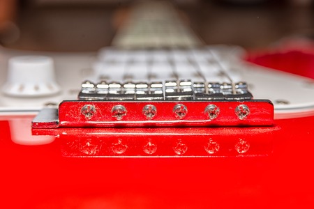 Fixing screws of the tendons of an electric guitarの写真素材