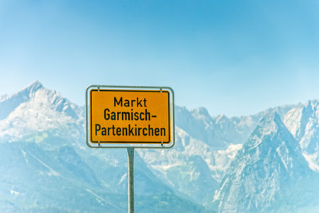 Entrance sign of Garmisch Partenkirchenの写真素材