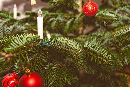Details of a decorated Christmas treeの写真素材