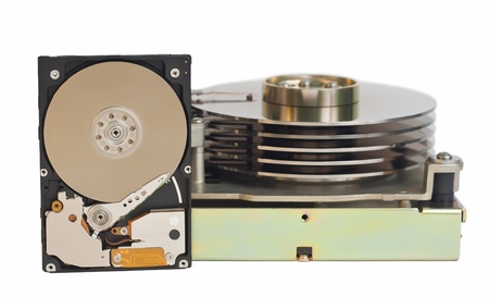 2,5 inch hard disk drive and 5,25 inch hard disk drive  Isolated on a white background  No shadows on the background   の写真素材
