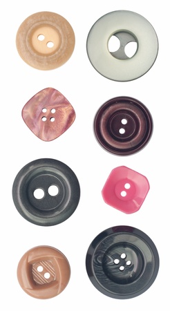 Eight different plastic sew through buttons  Object is isolated on white background without shadows の写真素材