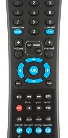 Remote control for TV satellite receiver. Object is isolated on white background without shadows.の写真素材