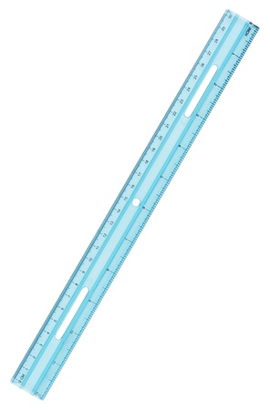 Ruler of blue plastic  Object is isolated on white background without shadows の写真素材