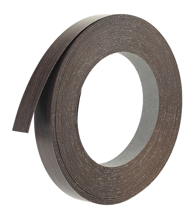 Plastic pre glued edge banding tape for furniture decor and repair. Object is isolated on a white background with shadows.の写真素材