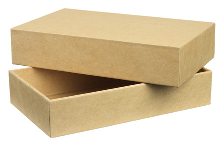Packing box is made from recycled material, environmentally friendly. Object is isolated on white background without shadows.の写真素材
