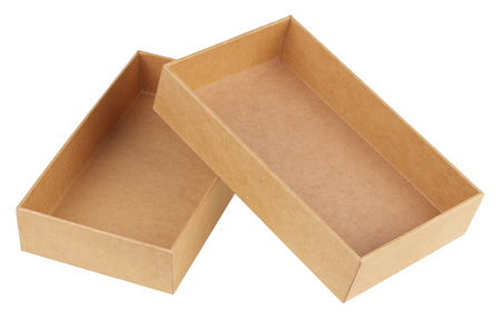 Cardboard box. It is a two-piece box with a separate lid that fits over a bottom tray. Object is isolated on white background.の写真素材