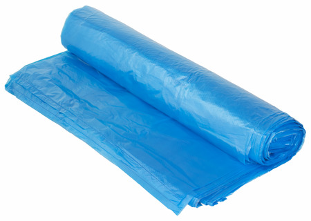 Blue plastic bags. The entire object in focus. Object is isolated on white background without shadows.の写真素材
