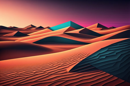 Desert landscape with sand dunes. 3d render illustration.の素材