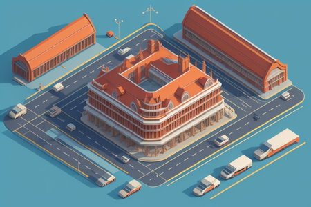 Isometric railway station. Vector illustration of a railway station in the city.の素材