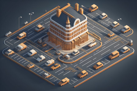 isometric city building and traffic on the road. 3d renderingの素材