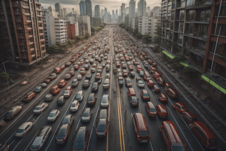Traffic jam in Hong Kong, China. The traffic jam is a major problem in Hong Kong.の素材
