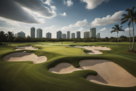 Golf course with beautiful sky and clouds - 3D Renderingの素材