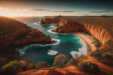 Fantastic sunset over the ocean. Fantastic landscape. 3d renderの素材