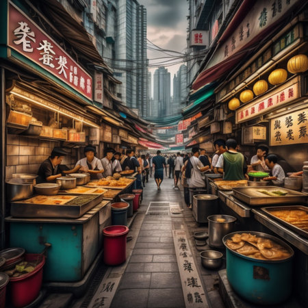 Street food stall in Hong Kong. Hong Kong is one of the most visited cities in the world.の素材