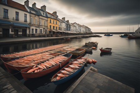 Fishing boats in the harbor of Honfleur, Normandy, Franceの素材