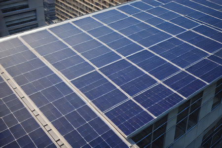 Solar panels on the roof of a skyscraper in Bangkok, Thailandの素材