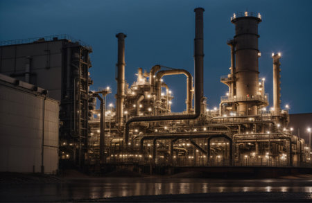 Refinery plant at night. Refinery industry. Industrial landscape.の素材