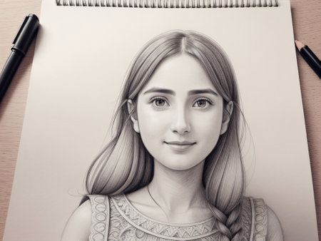 Young woman drawing in sketchbook. Photo in old color image style.の素材