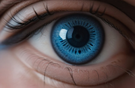 Close up view of beautiful blue female eye. Macro shot of human eye.の素材