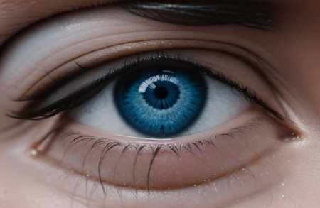 Close-up of a beautiful woman's blue eye. Macro.の素材