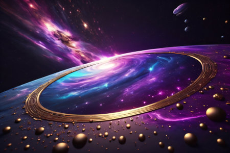 Abstract space background with planets, stars and nebula. 3d renderの素材