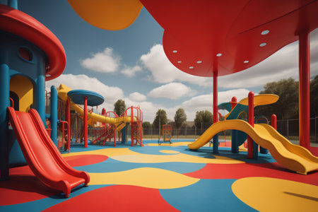 Playground in the park. 3D rendering. High quality photoの素材