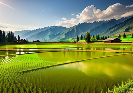 Beautiful green terraced rice fields in Sapa, Vietnam.の素材