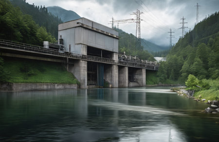 Hydroelectric power station on the background of the mountain landscape.の素材