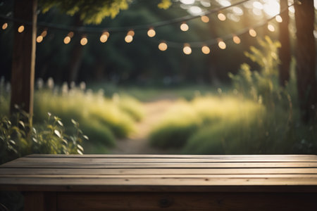 Wood Table Top Background In the Park - Free Space for Your Textの素材