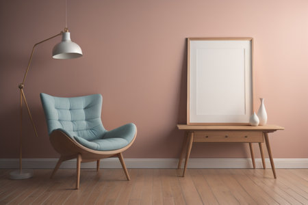 Mock up poster frame in interior background. 3D Illustrationの素材