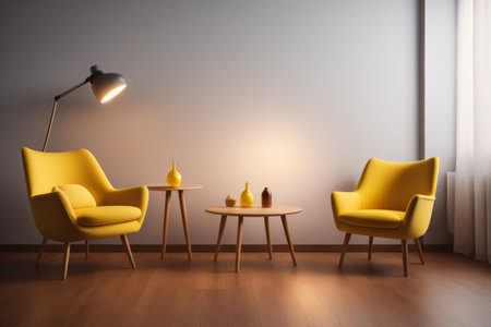 interior with yellow armchairs and coffee table, 3d renderの素材