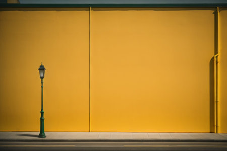 street lamp and yellow wall in the city at night, vintage toneの素材